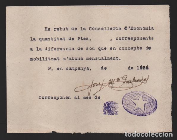 Militaria: EN CAMPA&Ntilde;A.., RECIBO EN CONCEPTO DE MOBILITZAT,. A&Ntilde;O 1938, VER FOTO