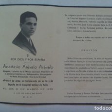 Militaria: GUERRA CIVIL: RECORDATORIO MILICIANO NACIONAL, CAIDO POR DIOS Y ESPAÑA, AVILA 1939. UN DIA ANTES FIN. Lote 403292919