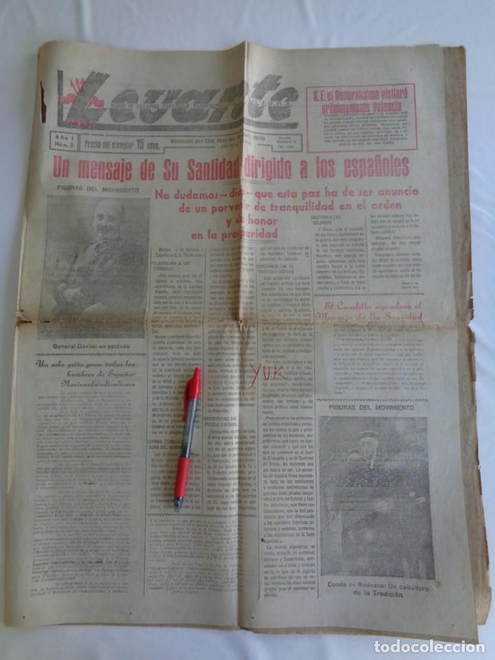 Militaria: DIARIO LEVANTE , PERI&Oacute;DICO FALANGISTA , A&Ntilde;O I N&ordm; NUMERO 3 -- 18/4/ 1939 - GUERRA CIVIL - FALANGE
