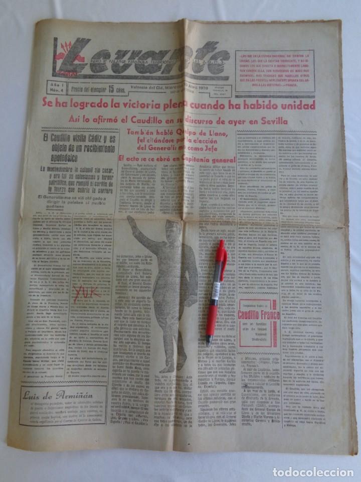 Militaria: DIARIO LEVANTE , PERI&Oacute;DICO FALANGISTA , A&Ntilde;O I N&ordm; NUMERO 4 -- 19/4/ 1939 - GUERRA CIVIL - FALANGE