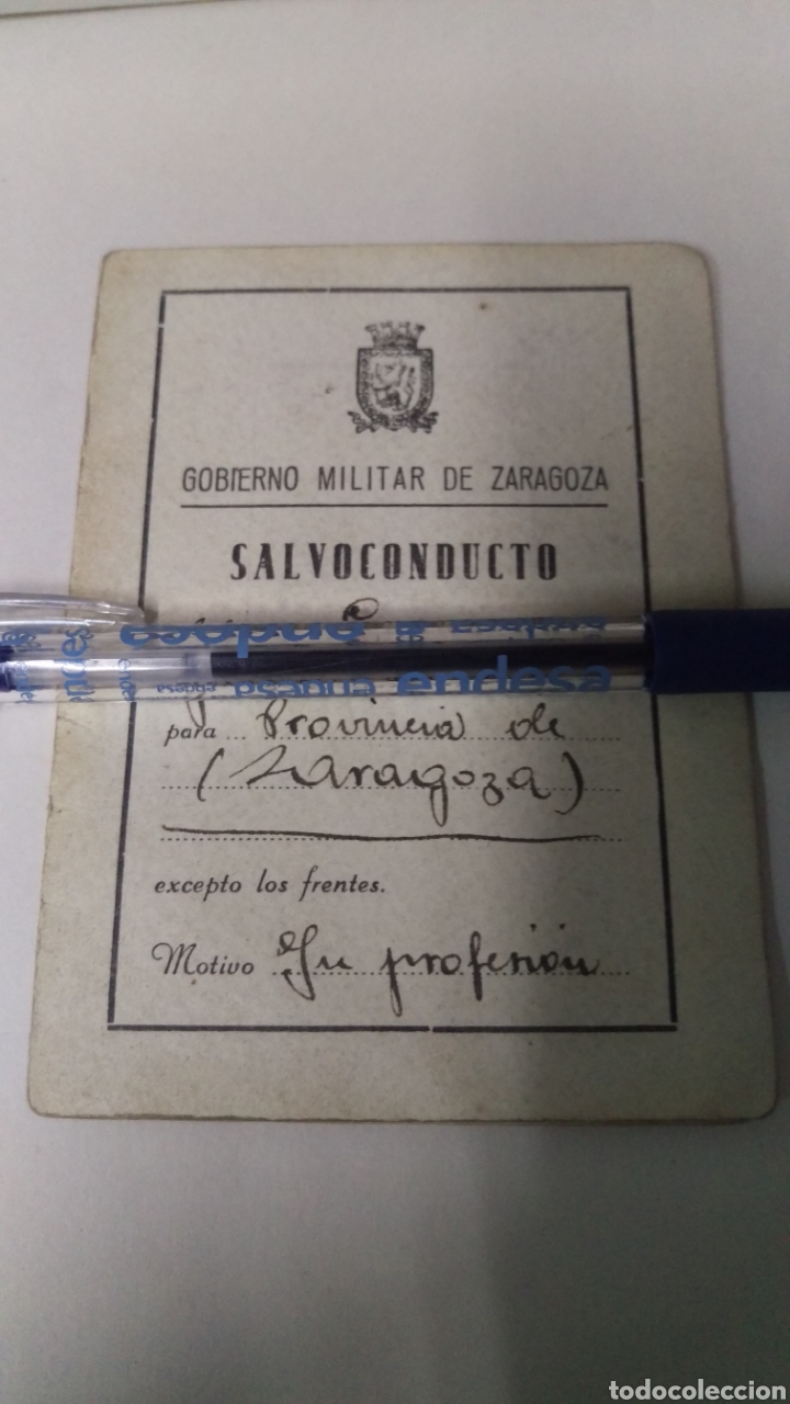 Militaria: SALVOCONDUCTO INDEFINIDO- (GUERRA CIVIL) ZARAGOZA 1938