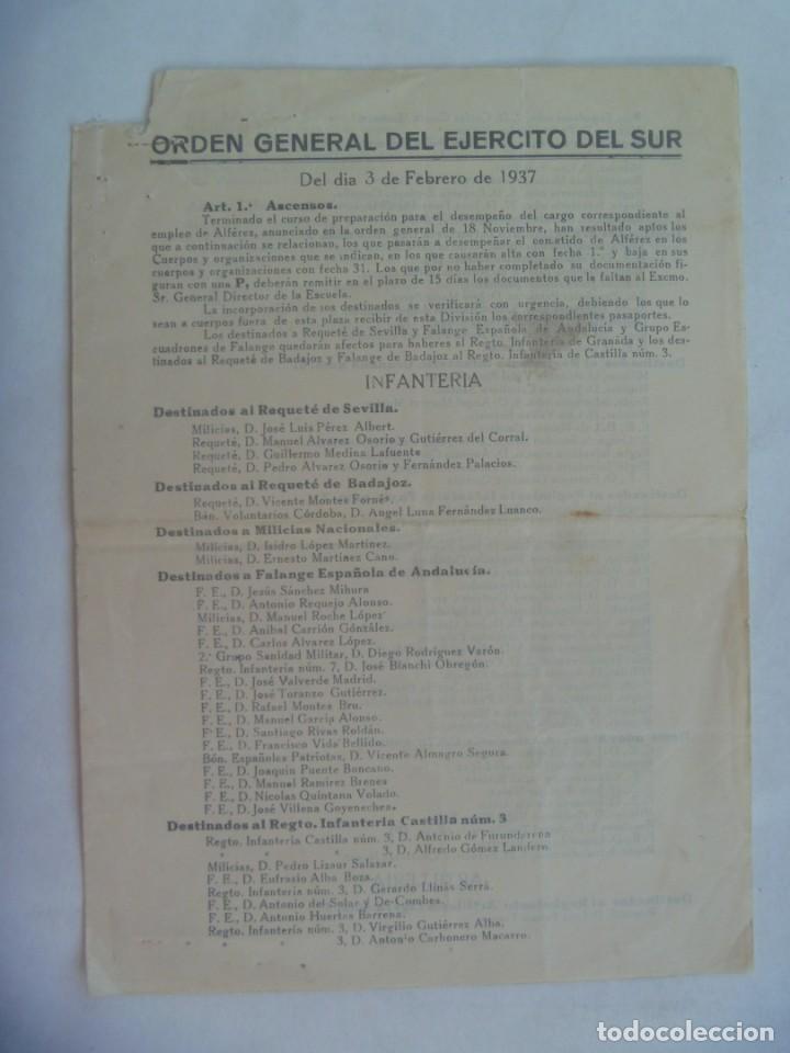 Militaria: GUERRA CVIL - EJERCITO DEL SUR: ORDEN GENERAL SOBRE ASCENSOS, MILICIA FALANGE, REQUETE, ETC, 1937