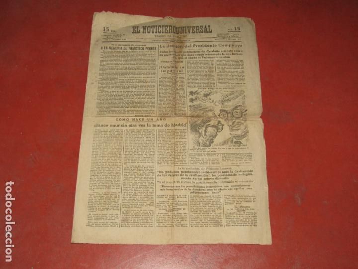 Militaria: Antiguo Peri&oacute;dico EL NOTICIERO UNIVERSAL Diario de la Noche de Guerra Civil - Octubre de 1937