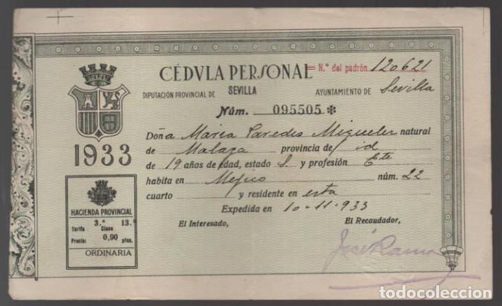 Militaria: SEVILLA, CEDULA PERSONAL,- REPUBLICA .- VER FOTO