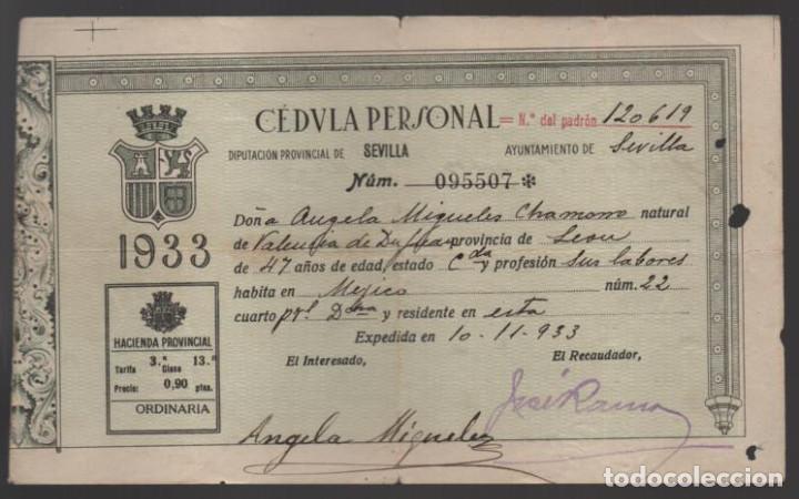 Militaria: SEVILLA, CEDULA PERSONAL,- REPUBLICA .- VER FOTO
