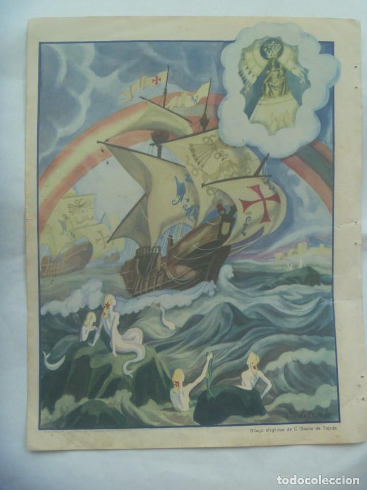 Military Antiques: GUERRA CIVIL: LAMINA DE SAENZ DE TEJADA, DETRAS ESCRITA POR FALANGISTA BANDERA DE OVIEDO . MARCHENA