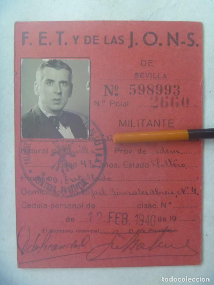 Militaria: POST GUERRA CIVIL - FALANGE : CARNET PROVISIONAL DE DEPURADO FAVORABLEMENTE. SEVILLA, 1940