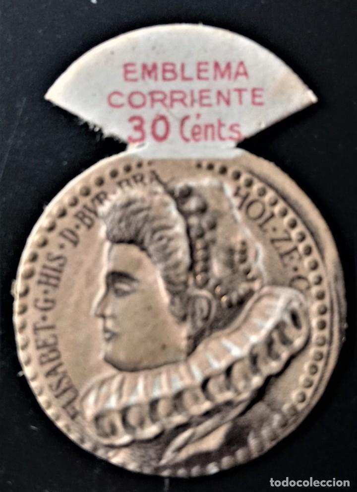 Military Antiques: EMBLEMA AUXILIO SOCIAL CORRIENTE 30 CTS ISABEL CLARA EUGENIA FELIPE II PAISES BAJOS