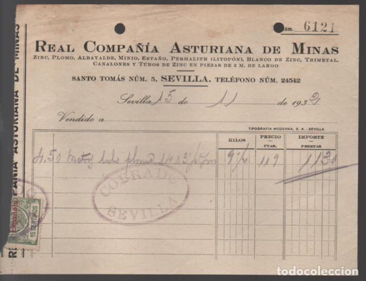Military Antiques: SEVILLA, FACTURA,-REAL COMPA&Ntilde;IA ASTURIANA DE MINAS,- A&Ntilde;O 1932.-VER FOTO