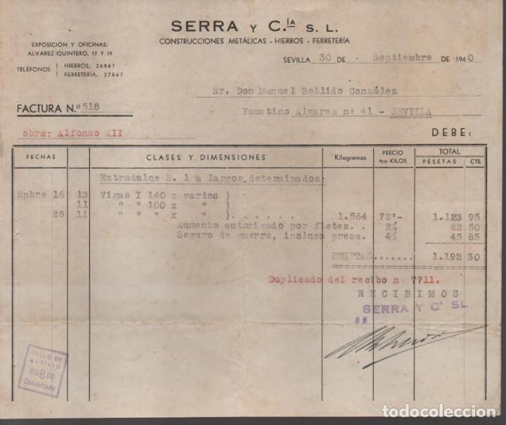 Military Antiques: SEVILLA, FACTURA. SERRA Y Cia. S.L. SELLO DE AUXILIO CONCERTADO, VER FOTO