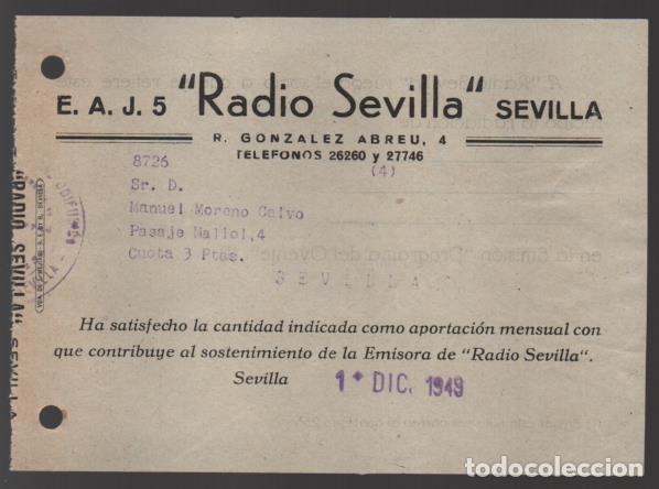 Military Antiques: RADIO SEVILLA,. E.A.J.5. CUOTA MENSUAL,- VER FOTO