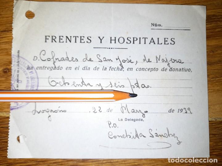 Military Antiques: Recibo contribuci&oacute;n a Frentes y Hospitales Guerra civil c&oacute;frades de N&aacute;jera Logro&ntilde;o La Rioja 1939