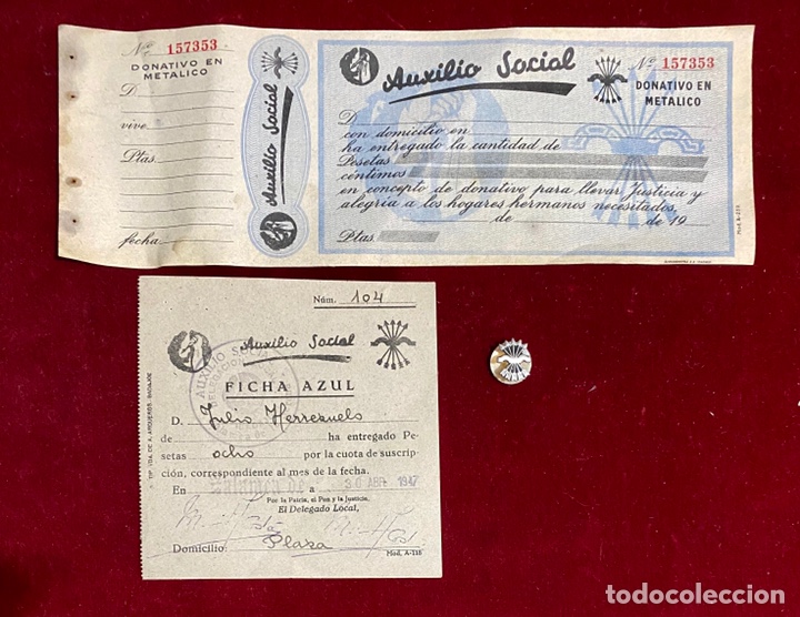 Military Antiques: Guerra civil espa&ntilde;ola y dictadura del General Franco. Lote Auxilio Social, Falange
