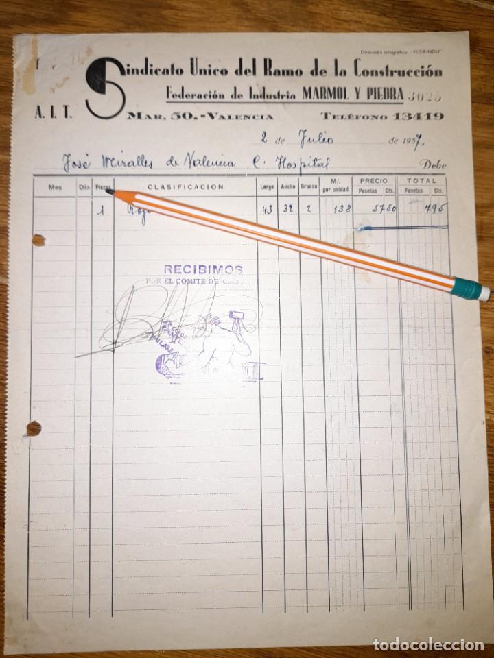 Military Antiques: Factura Sindicato construcci&oacute;n CNT Valencia Guerra civil 1937