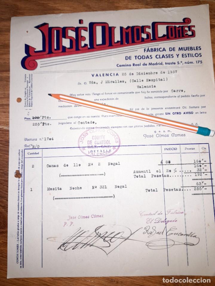 Militaria: Factura guerra civil de f&aacute;brica de muebles Controlada por Comit&eacute; UGT CNT 1937 Valencia
