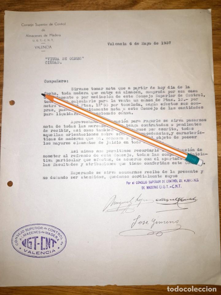 Military Antiques: Documento membrete del Consejo Superior de Control de almacenes de madera CNT UGT guerra civil 1937