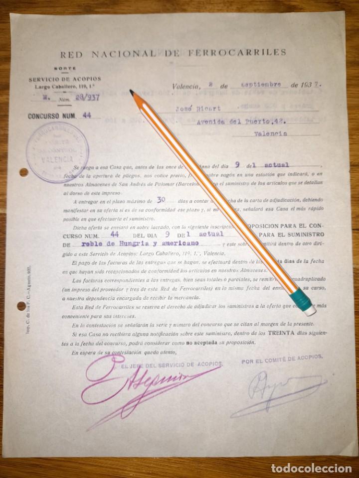 Military Antiques: Documento Red Nacional de Ferrocarriles Guerra civil 1937 sobre concurso de suministro de madera