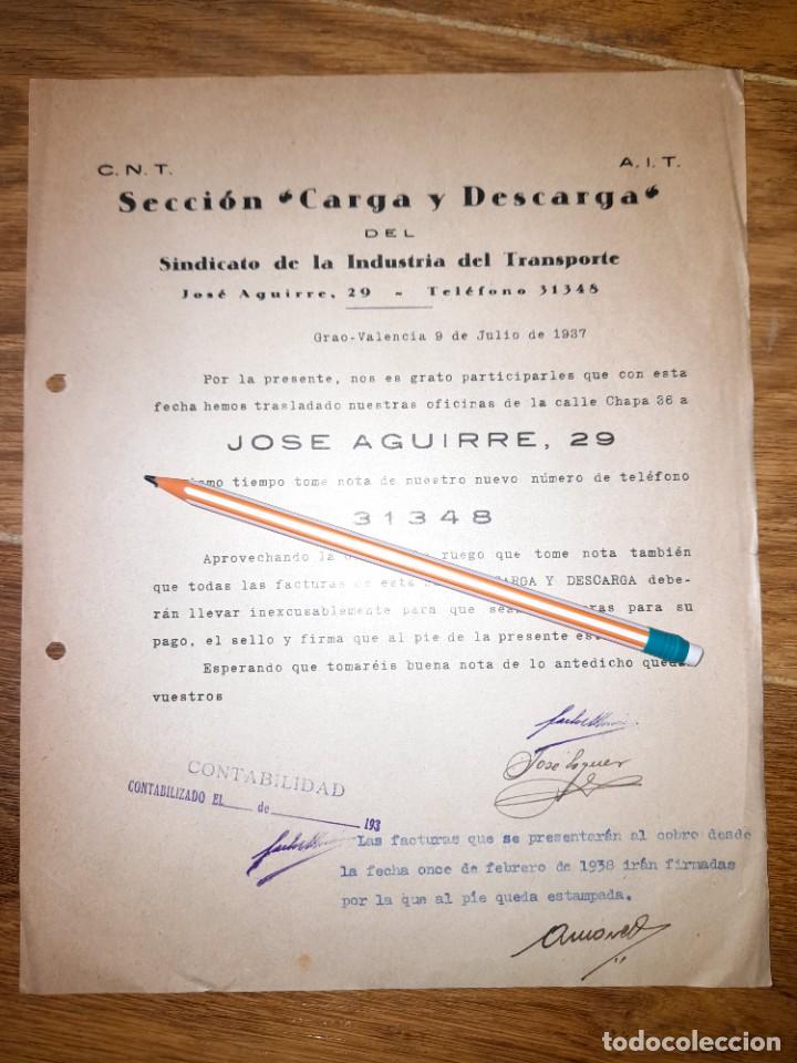 Military Antiques: Carta comunicaci&oacute;n cambio de tel&eacute;fono Sindicato del Transporte CNT Valencia Guerra civil 1938