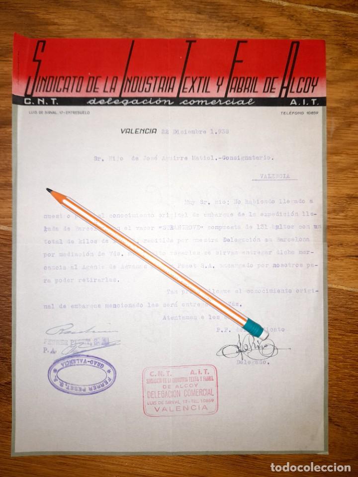 Military Antiques: Carta membrete del Sindicato Textil de Alcoy Alicante Guerra civil 1938