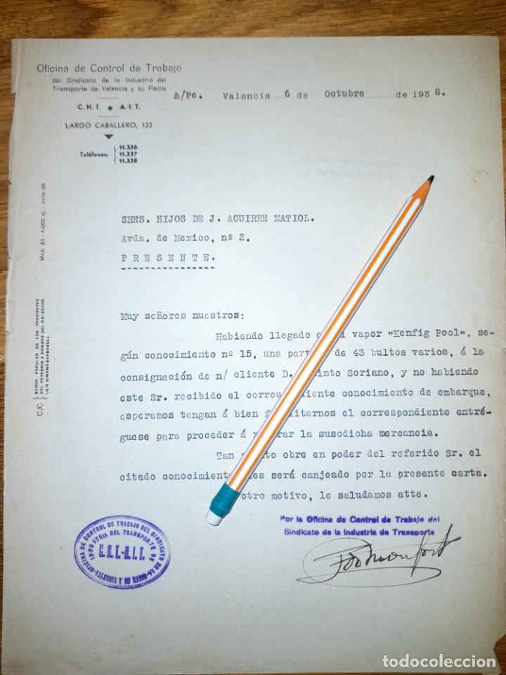 Military Antiques: Documento Guerra civil con membrete del Sindicato del TRansporte CNT Valencia 1938 bloqueo mar&iacute;timo