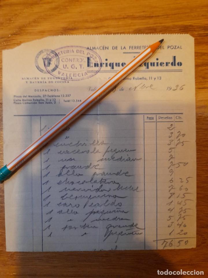 Military Antiques: Nota factura de un almac&eacute;n de ferreter&iacute;a intervenida por UGT guerra civil en Valencia 1936