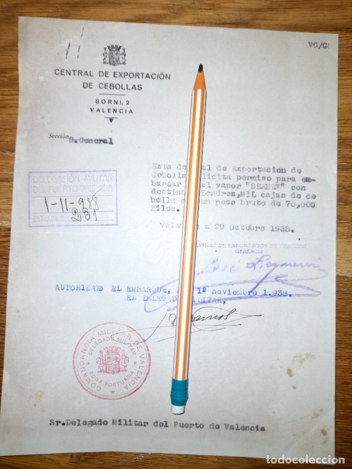Military Antiques: Documento guerra civil Exportaci&oacute;n de cebollas zona republicana Valencia 1938 bloqueo mar&iacute;timo