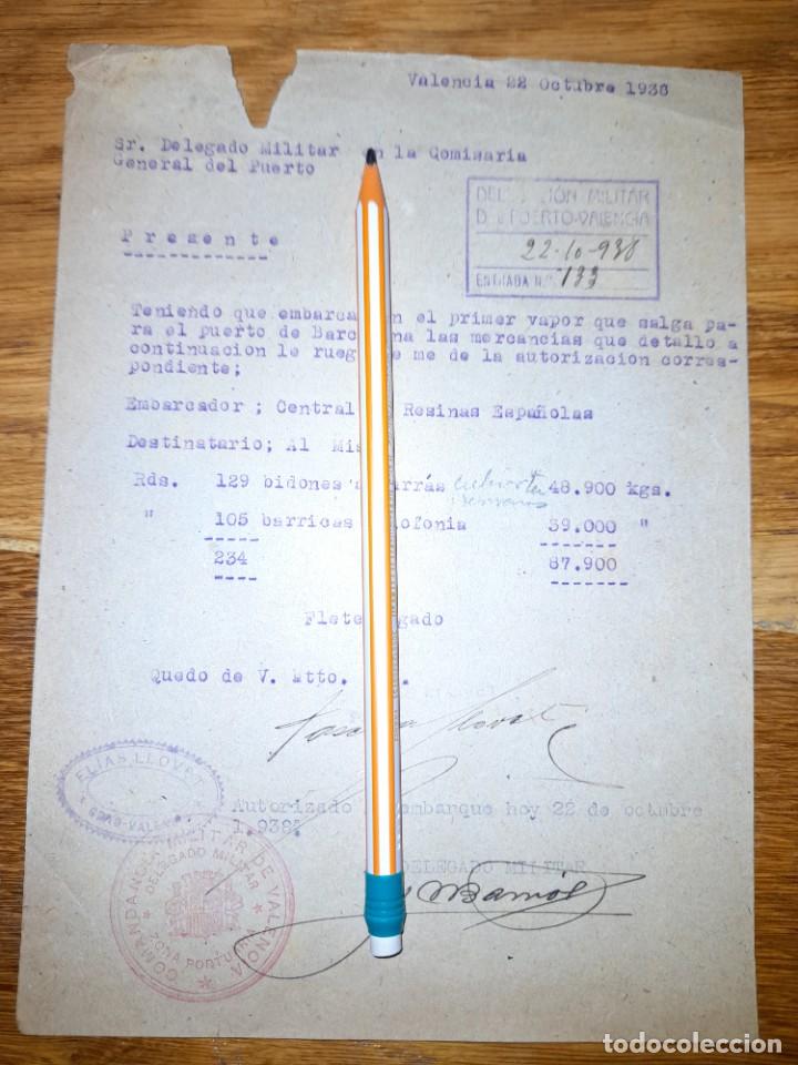 Military Antiques: Documento Guerra civil Autorizaci&oacute;n militar para embarque durante el bloqueo mar&iacute;timo 1938 Valencia