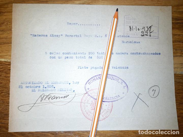 Military Antiques: Documento Guerra civil Autorizaci&oacute;n militar para embarque durante el bloqueo mar&iacute;timo 1938 Valencia