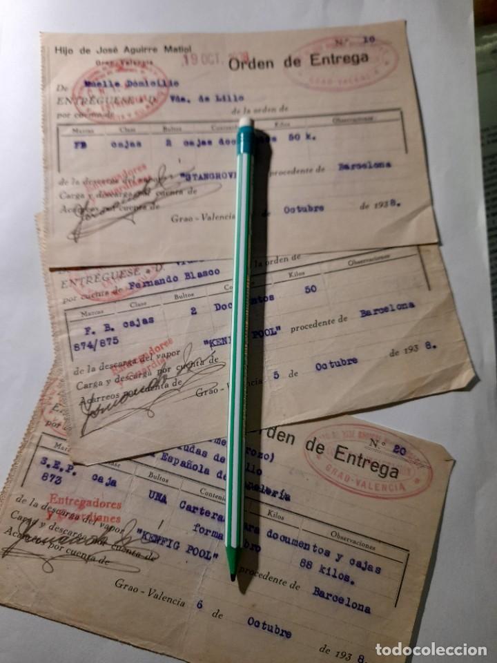Military Antiques: Lote 3 &oacute;rdenes de entrega mercanc&iacute;as importadas burlando bloque internacional Guerra civil Valencia