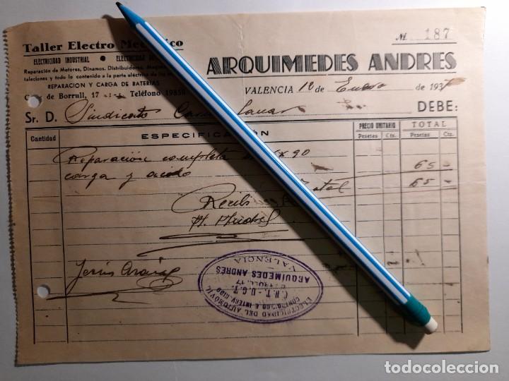 Military Antiques: Factura taller electro mec&aacute;nico Guerra civil Valencia 1937 controlada e intervenida CNT UGT