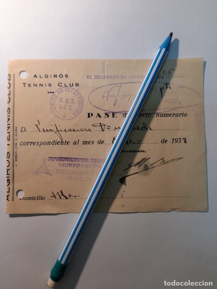Military Antiques: Pase al Algir&oacute;s Tenis Club de Valencia 1937 Guerra civil Cu&ntilde;os de Intervenci&oacute;n CNT y Juventud IR