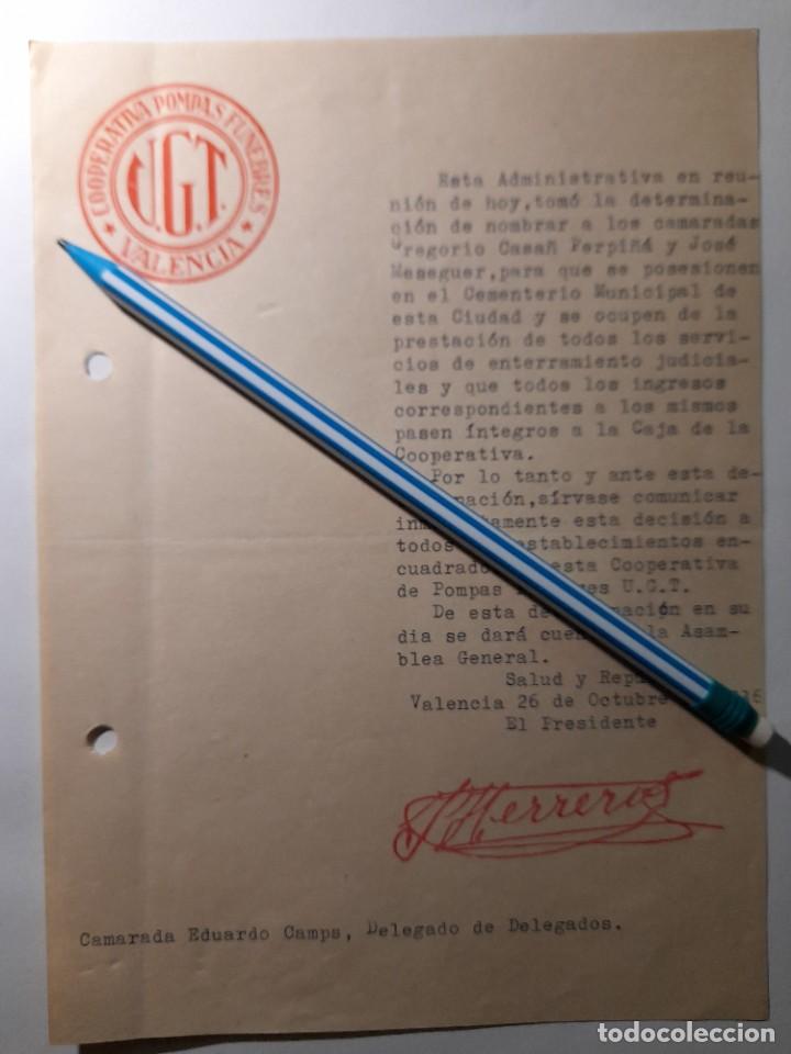 Military Antiques: Documento nombramiento Cooperativa funerarias de UGT Guerra Civil en Valencia 1936