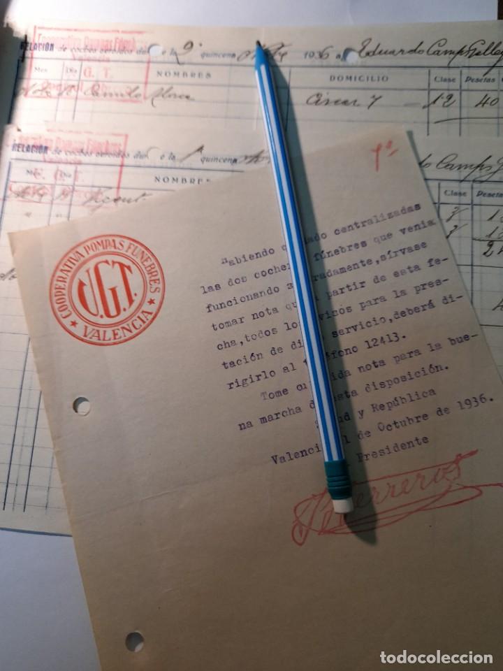 Military Antiques: Lote tres documentos Cooperativa Funerarias Guerra civil Valencia aviso tel&eacute;fono y servicios 1936