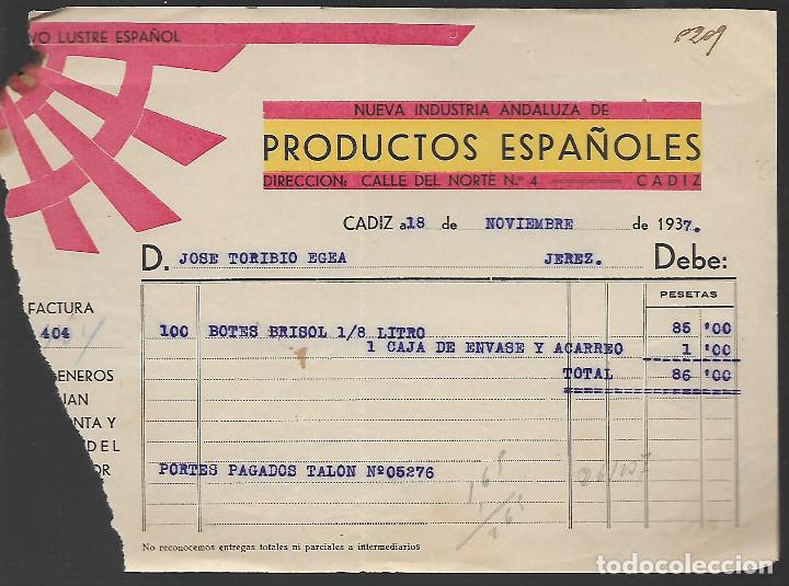 Military Antiques: CADIZ,- FACTURA -PRODUCTOS ESPA&Ntilde;OLES, VER FOTO