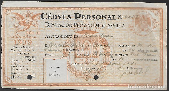 Military Antiques: MARCHENA.- SEVILLA- CEDULA PERSONA&Ntilde;L , A&Ntilde;O 1939, VER FOTOS