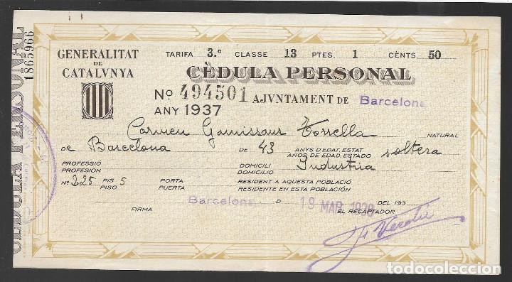 Military Antiques: BARCELONA,- CEDULA PERSONAL.- A&Ntilde;O 1937, VER FOTO