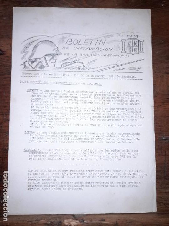 Militaria: Raro Boletin de brigadas internacionales 1937 guerra civil en ingles