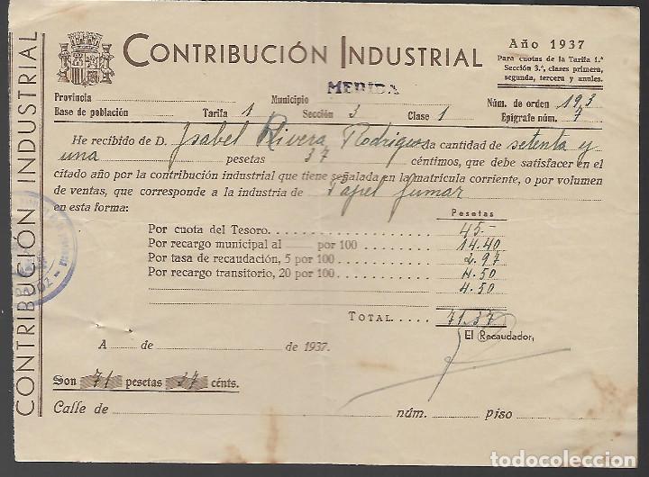 Militaria: MERIDA, CONTRIBUCION TERRITORIAL, A&Ntilde;O 1937, VER FOTO