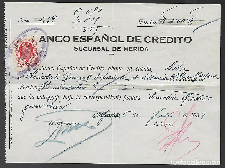 Militaria: MERIDA, ABONO EN CUENTA,- BANCO ESPA&Ntilde;OL DE CREDITO,- VER FOTO