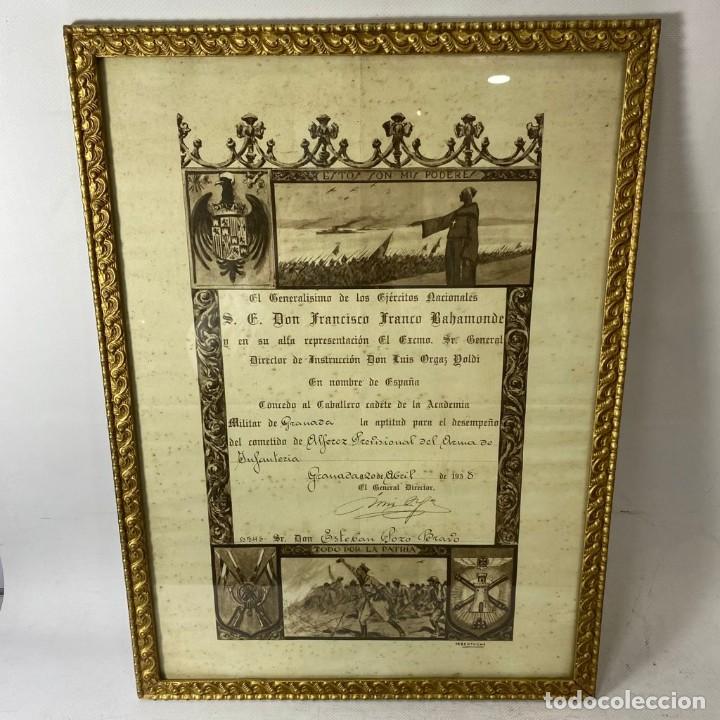 Militaria: Concesi&oacute;n de poderes de Francisco Franco al Caballero Cadete de la academia militar de Granada