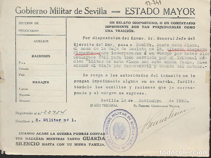 Militaria: SEVILLA, PASA A HUELVA, DECLARADO UTIL.- VER FOTO