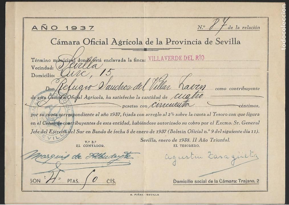 Militaria: VILLAVERDE DEL RIO- SEVILLA.- CAMARA OFICIAL AGRICOLA,- A&Ntilde;O 1937, VER FOTO