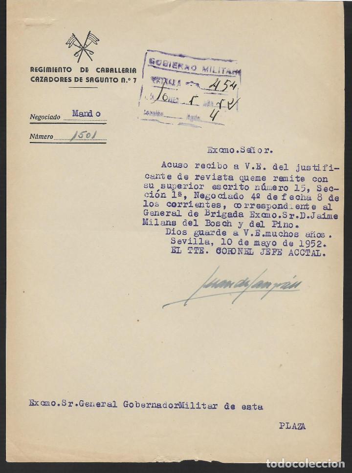 Militaria: SEVILLA, REG. DE CABALLERIA CAZADORES SAGUNTO N&ordm; 7.- GENERAL. JAIME MILANS DEL BOSCH. VER FOTO