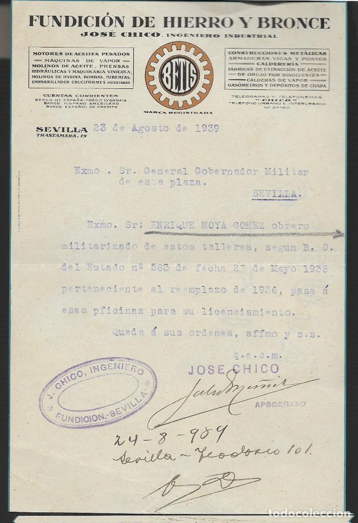 Militaria: SEVILLA,- FUNDICION DE HIERRO Y BROCE- AL GENERAL MILITAR,- LICENCIAMIENTO. VER FOTO