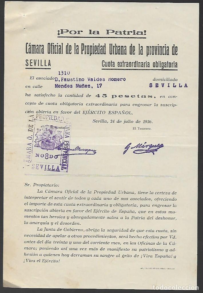 Military Antiques: SEVILLA, POR LA PATRIA- CUOTA EXTRAORDINARIA OBLIGATORIA,- VER FOTO