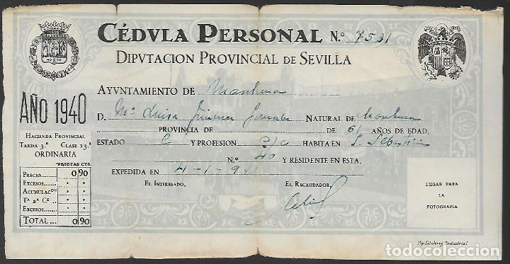 Military Antiques: MARCHENA,- SEVILLA.- CEDULA PERSONAL- A&Ntilde;O 1940. VER FOTO