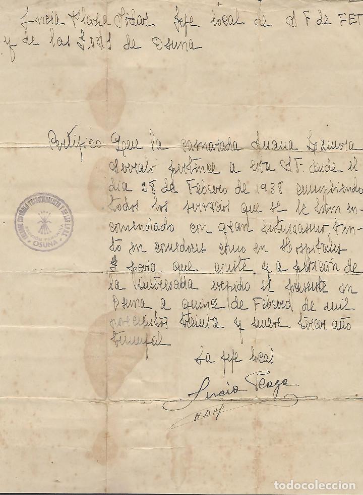 Military Antiques: OSUNA- SEVILLA,- F.E. CERTIFICADO. EL JEFE LOCAL,- VER FOTO