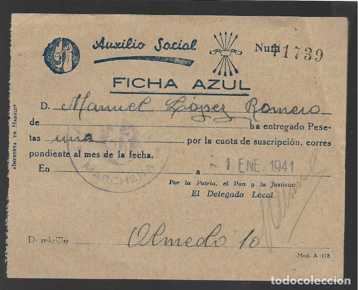 Military Antiques: MARCHENA- SEVILLA- CUOTA- AUXILIO SOCIAL- F.E. J.O.N.S. VER FOTO