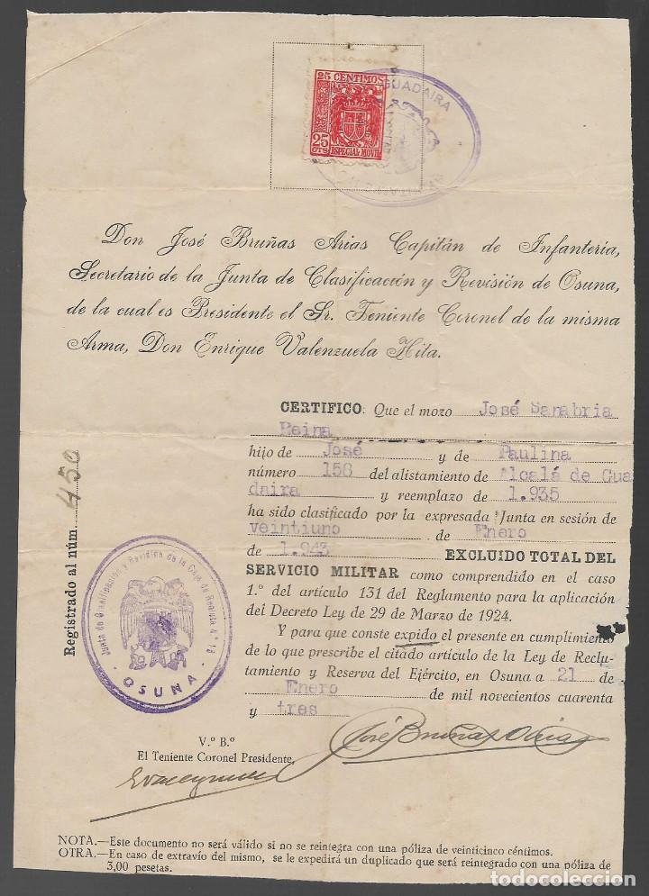 Military Antiques: OSUNA- SEVILLA- EXCLUIDO TOTAL DEL SERVICIO MILITAR,- VER FOTO