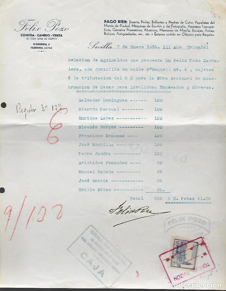 Military Antiques: SEVILLA, RELACION AGUINALDO 5% OBRA NACIONAL CASA PARA INVALIDOS, VER FOTO